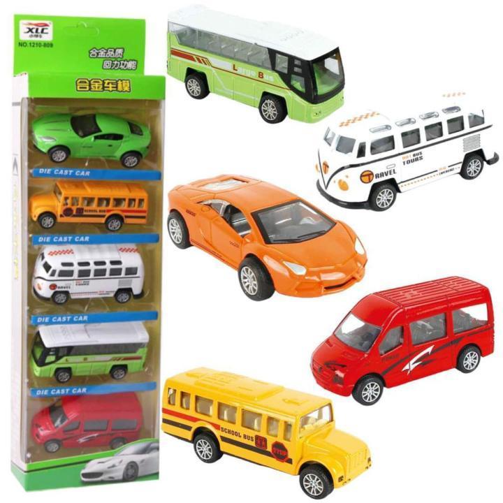 5-Piece Die Cast Metal Car Bus Set Multicolor for Kids