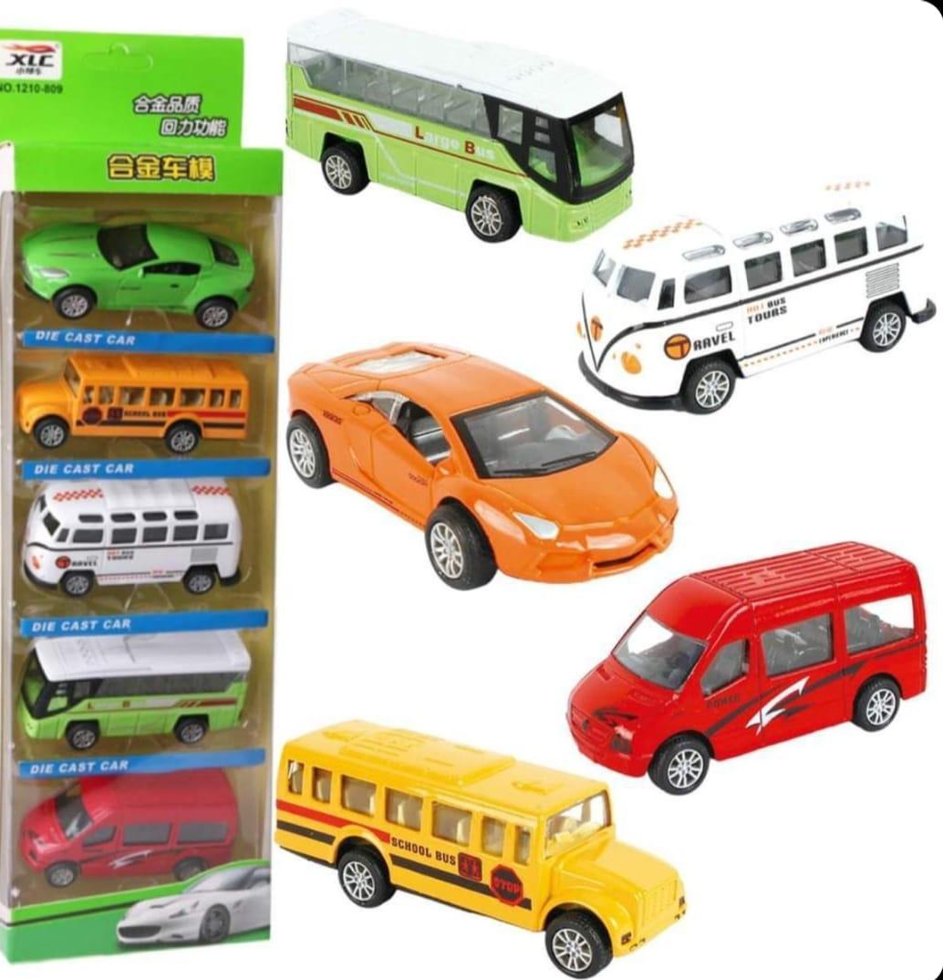 5-Piece Die Cast Metal Car Bus Set Multicolor for Kids - Image 3