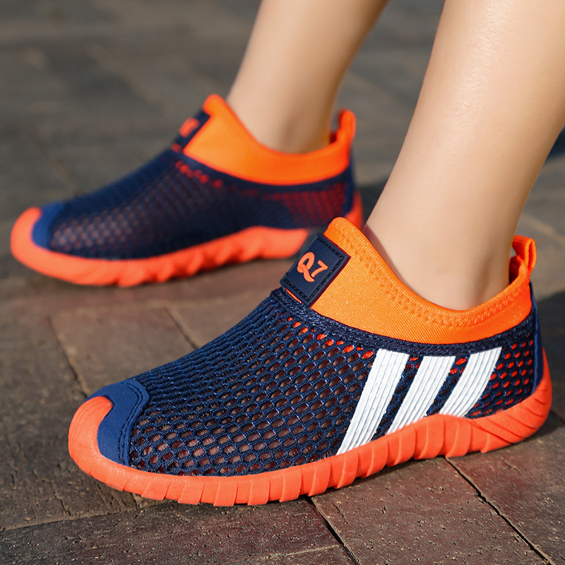 Kids Breathable Mesh Shoes Orange Navy 5-12Y