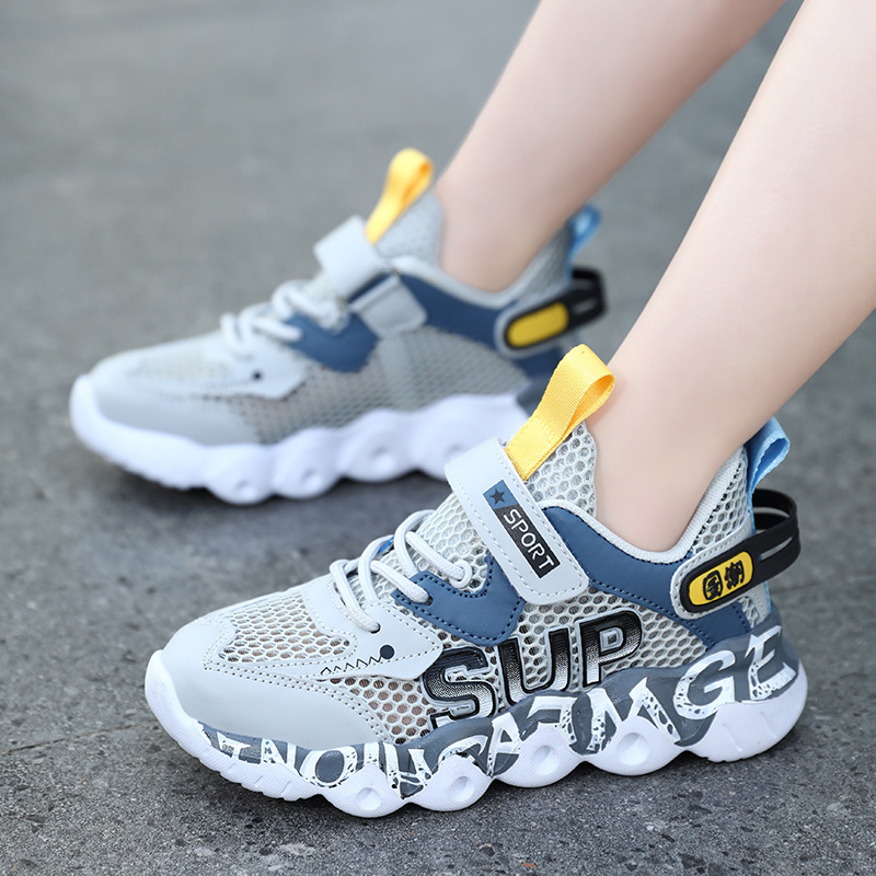 Kids Gray Blue Mesh Sneakers for Summer Walks