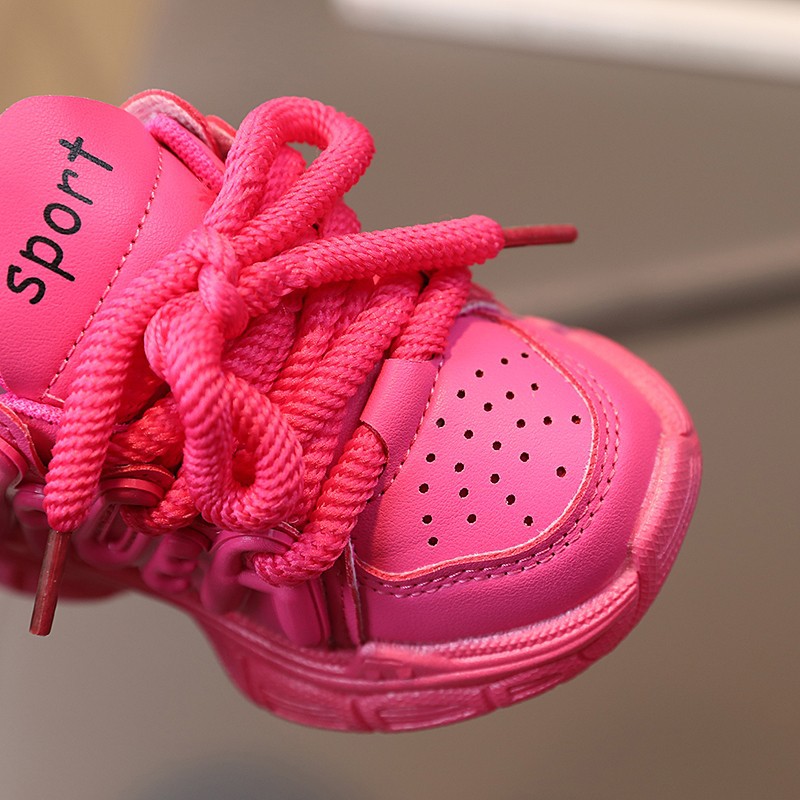 Kids Chunky Sneakers Pink White Rubber Soles - Image 4