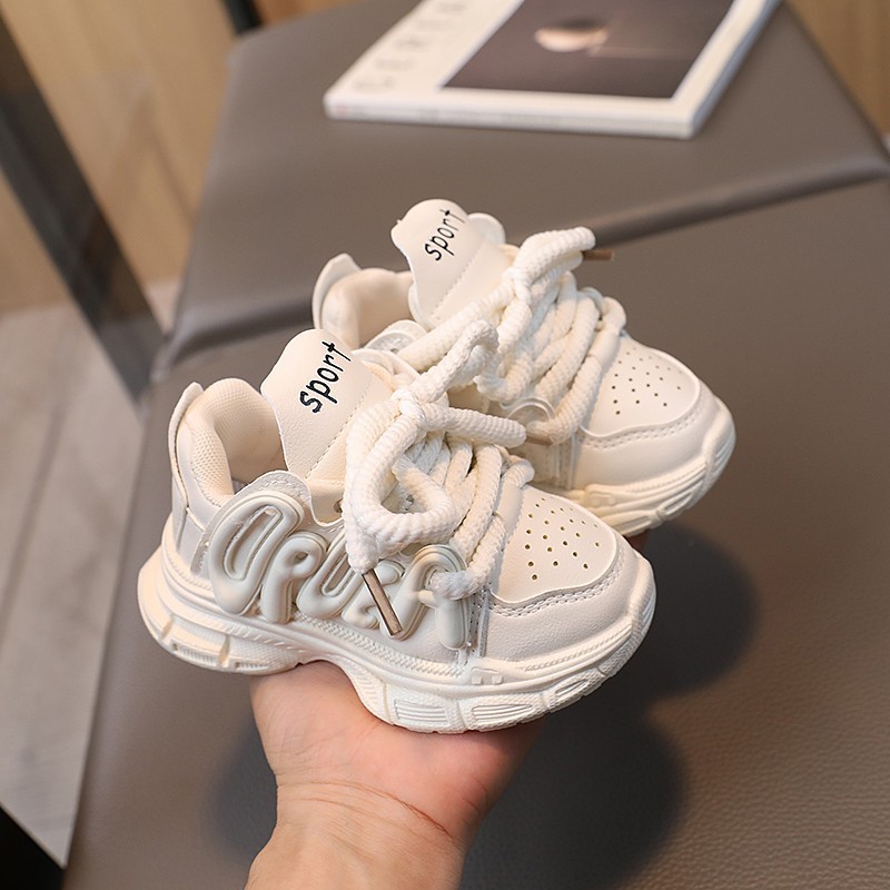 Kids Chunky Sneakers Pink White Rubber Soles - Image 3
