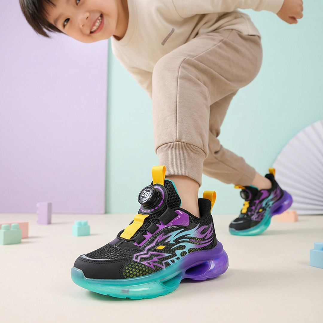 Kids Flame Glowing Sneakers Purple Teal